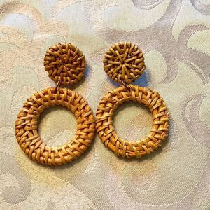 Wicker rattan earrings 3” 